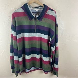 Y2K 1990s Entro Striped Quarter Zip Sweater Pink Purple Multicolor Large Collar